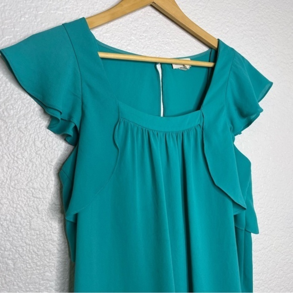 Meadow Rue Anthropologie Size 4 Turquoise Ruffle Open Back‎ Top Shirt Blouse